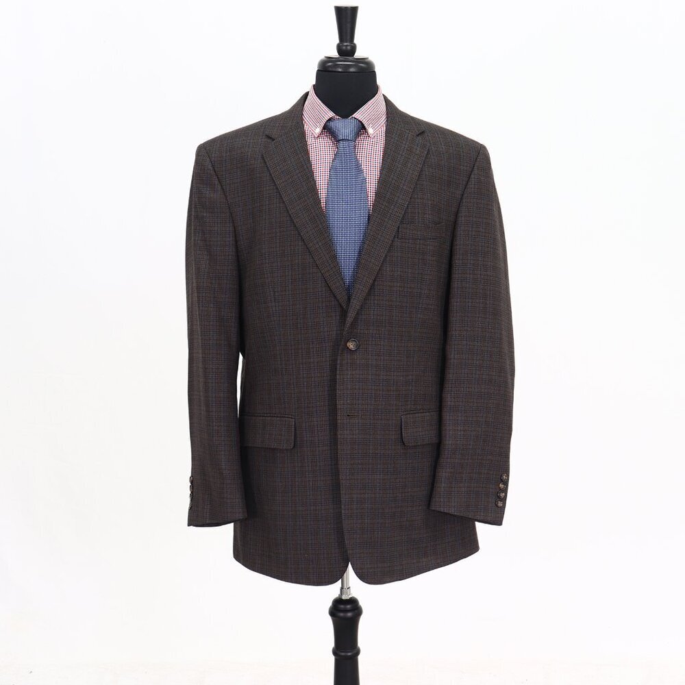 Jos. A. Bank 44L Brown Check 2-Button Sport Coat Blazer Jacket G678